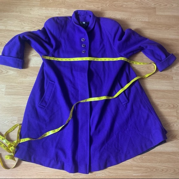 VINTAGE Wool Pea Coat Trench Royal Purple Gold Buttons Academia Size 6 - Picture 2 of 8